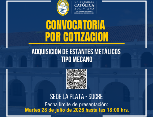 ADQUISICIÓN DE SILLAS ALTAS GIRATORIAS PARA EL AULA DEL BLOQUE CHARCAS DE LA UNIVERSIDAD CATÓLICA BOLIVIANA «SAN PABLO» SEDE LA PLATA – SUCRE.